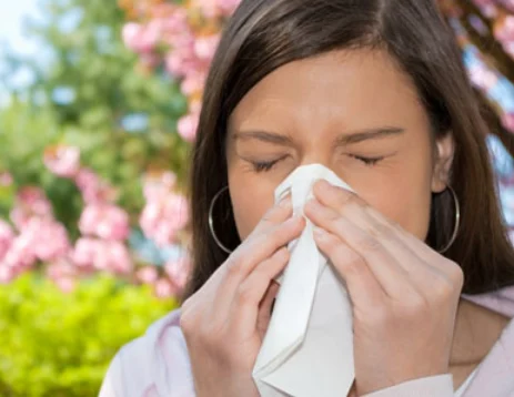 A person holding their face in discomfort, displaying signs of sinus pain and discomfort. This image symbolizes the potential link between exposure to mold and an increased risk of sinus infections in indoor environments.